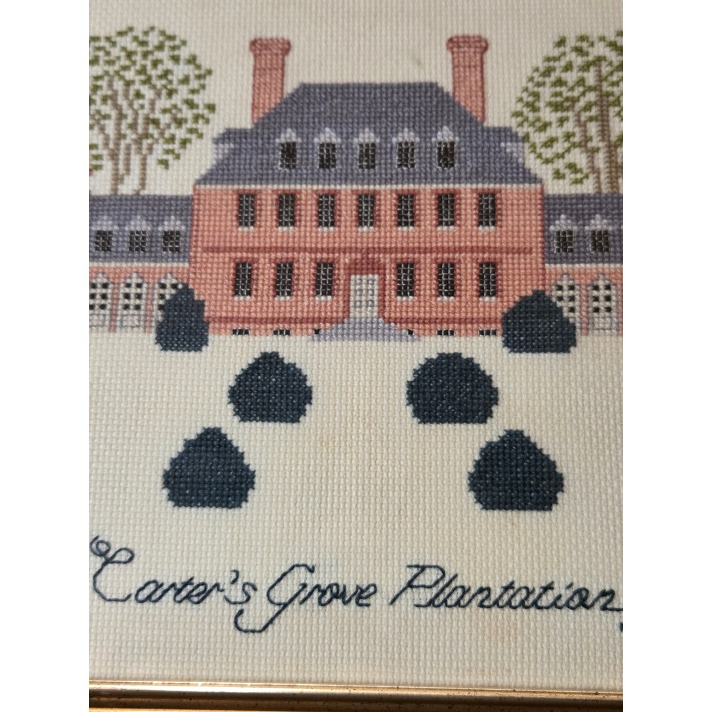 Framed Needlepoint Art Carter's Grove Plantation Historic Home Wall Decor - Picture 4 of 6